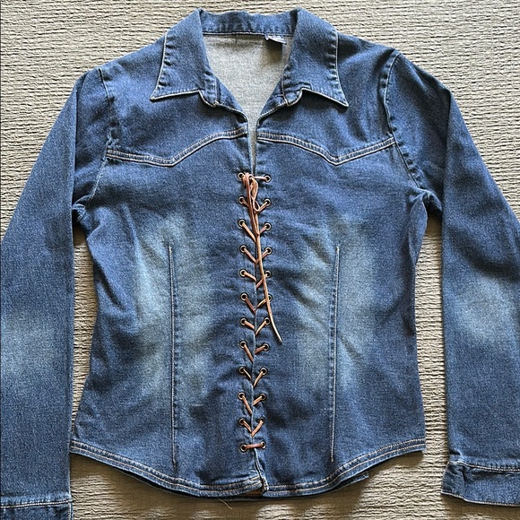 Jackets & Blazers - Blue Denim Lace-Up Jacket